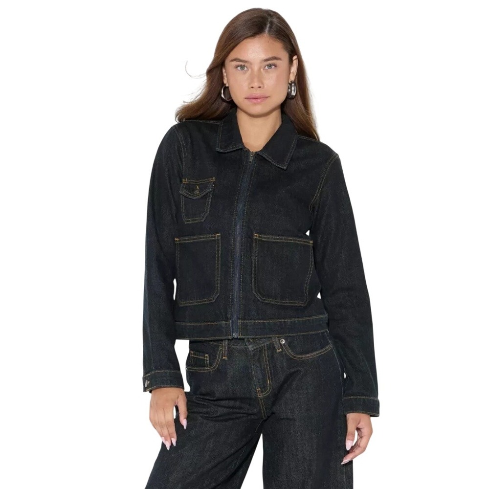 Wild‎ Fable Women's Dark Wash Zip Front Utility Denim Jacket Size Large